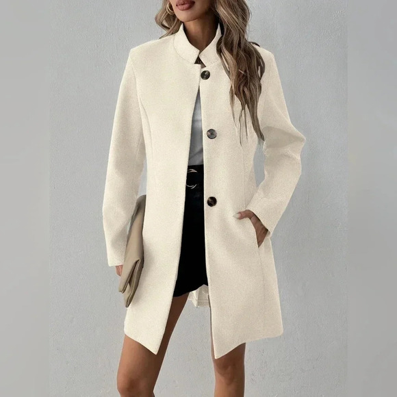 Single-Breasted Coat With Side Pockets - Picture 1 of 7